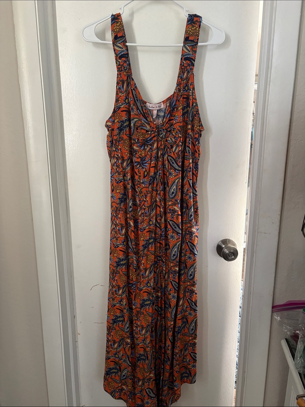 Sleeveless Orange Paisley Maxi Jumpsuit